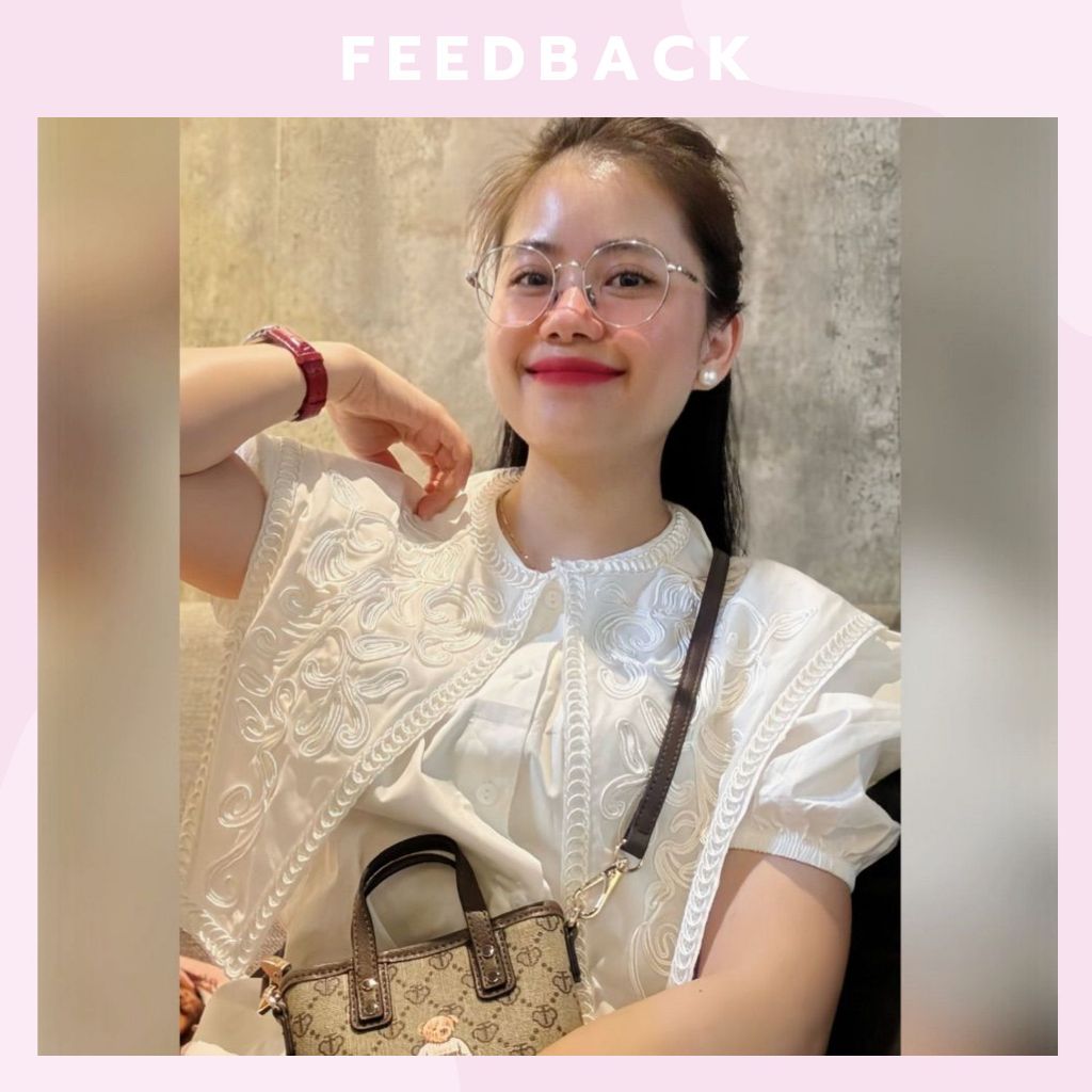 Áo Sơ Mi Trắng Nữ Cổ Phối Vạt Thêu Nổi Dáng Rộng, Áo Kiểu Nữ Tay Bồng Babydoll Tiểu Thư Đi Học Đi Làm CHAMIE STUDIO