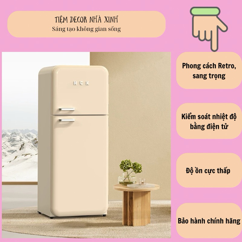 Tủ lạnh retro HCK 192L màu kem 2 ngăn