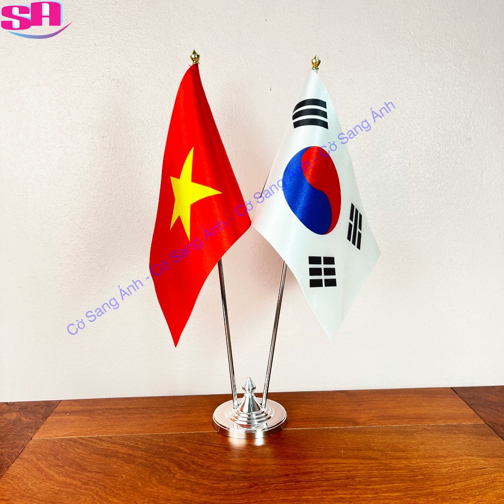 Cờ Để Bàn Đế Thép cán Inox kéo rút Loại cắm 2 cờ Việt Nam - Hàn Quốc đế ...