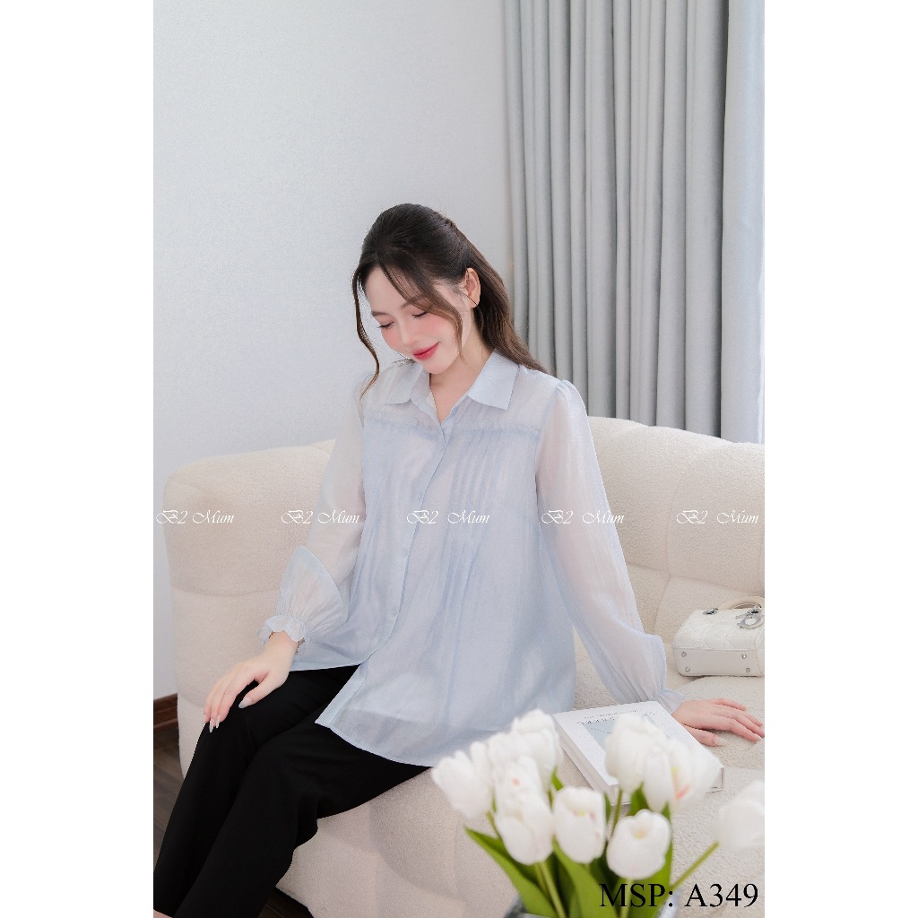 Áo sơ mi bầu 2 lớp Chất tơ mềm form dáng siêu đẹp, dễ phối đồ đi làm đi chơi A349 thiết kế by B2MUM