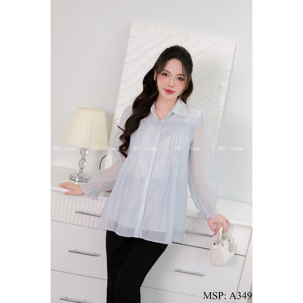 Áo sơ mi bầu 2 lớp Chất tơ mềm form dáng siêu đẹp, dễ phối đồ đi làm đi chơi A349 thiết kế by B2MUM