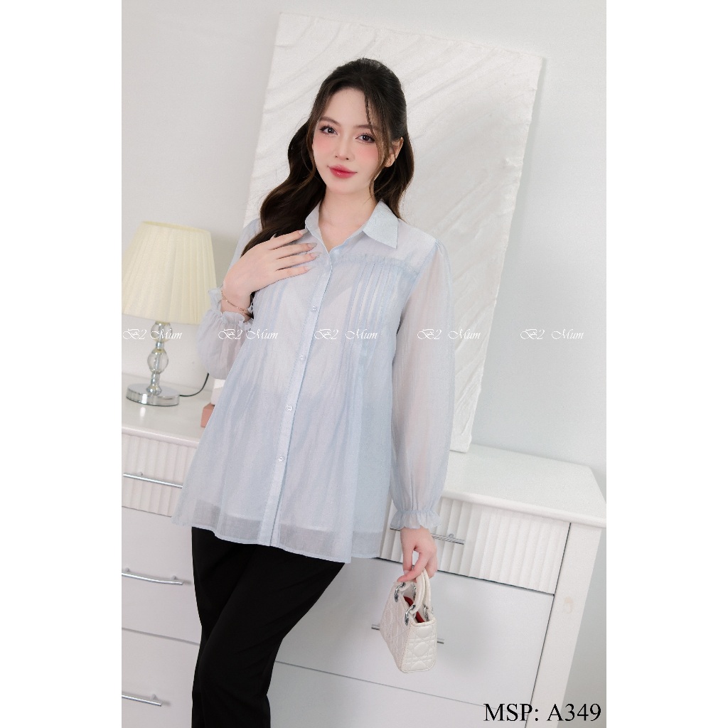 Áo sơ mi bầu 2 lớp Chất tơ mềm form dáng siêu đẹp, dễ phối đồ đi làm đi chơi A349 thiết kế by B2MUM
