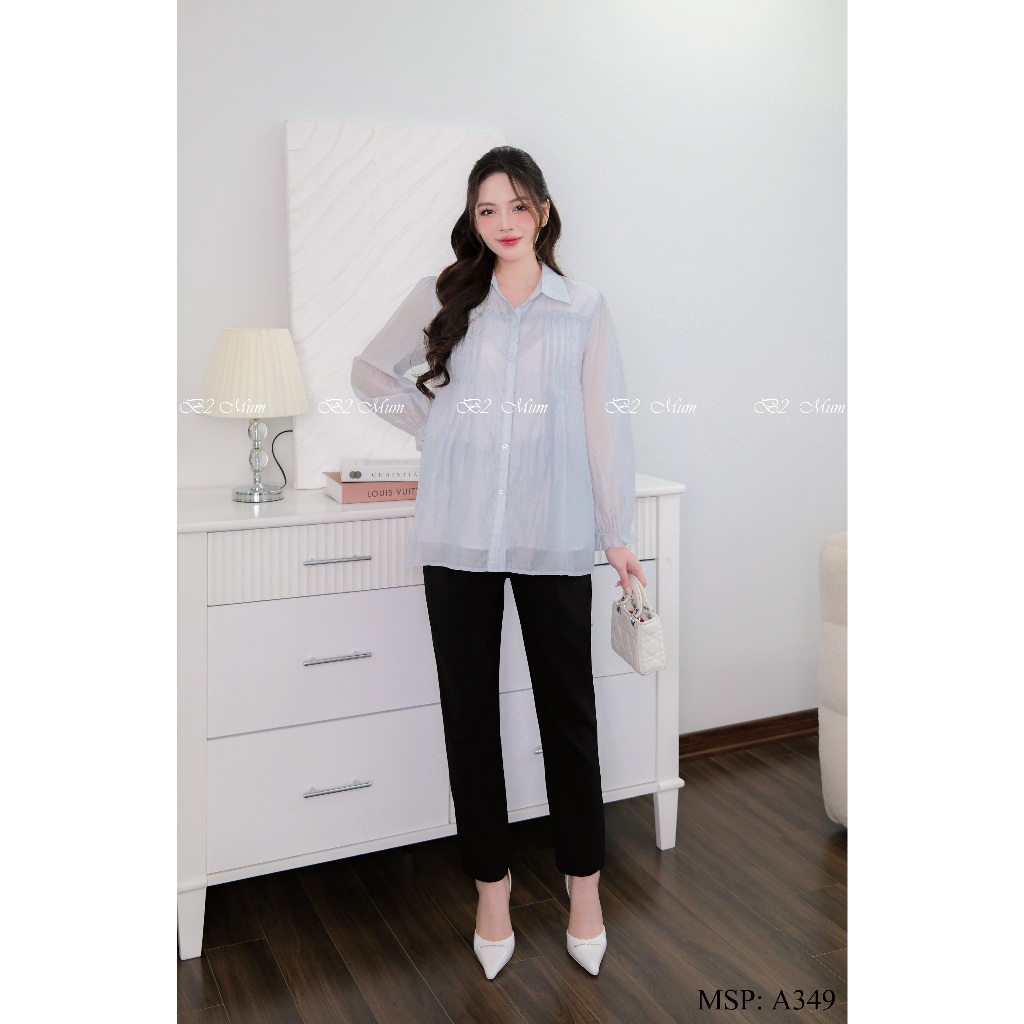 Áo sơ mi bầu 2 lớp Chất tơ mềm form dáng siêu đẹp, dễ phối đồ đi làm đi chơi A349 thiết kế by B2MUM