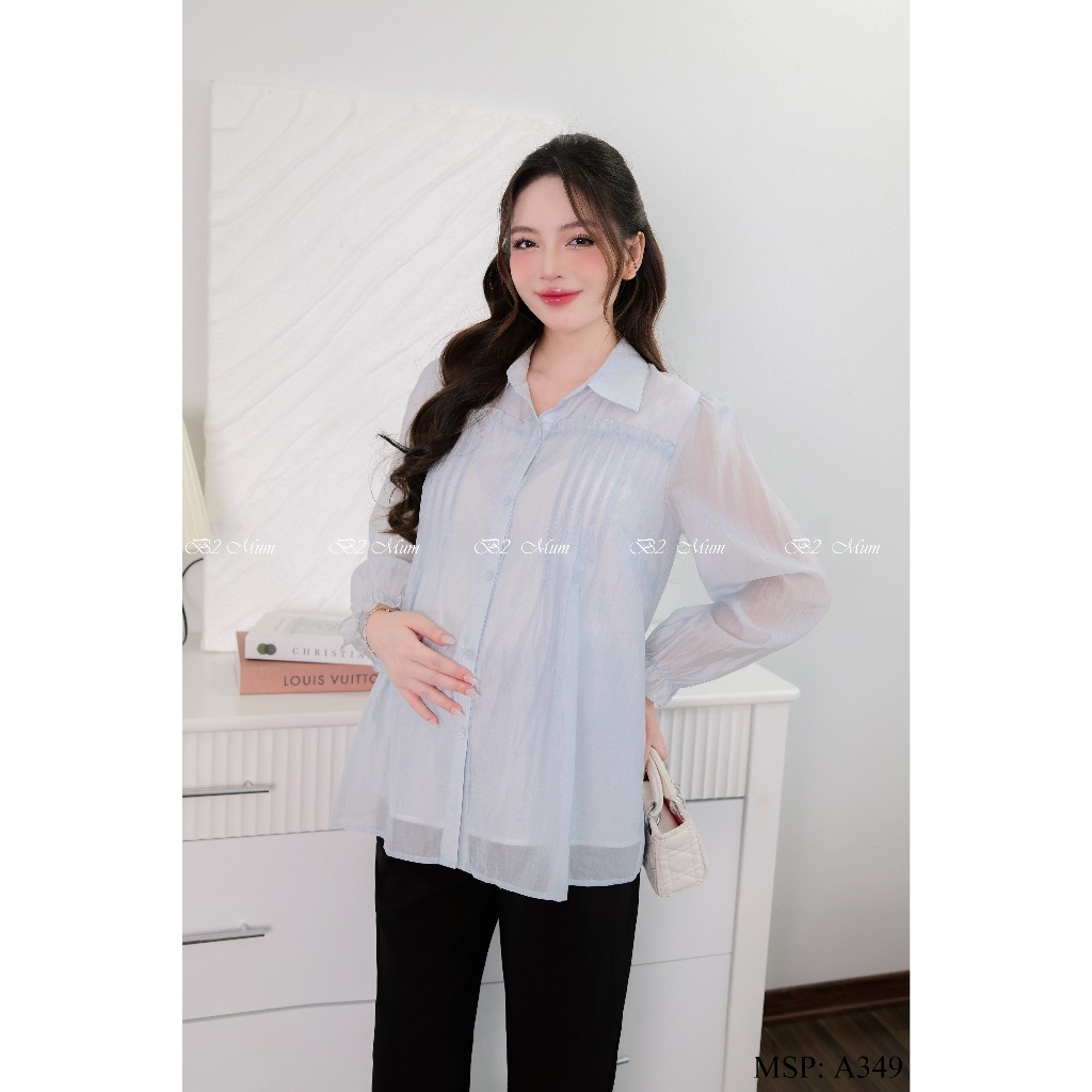 Áo sơ mi bầu 2 lớp Chất tơ mềm form dáng siêu đẹp, dễ phối đồ đi làm đi chơi A349 thiết kế by B2MUM