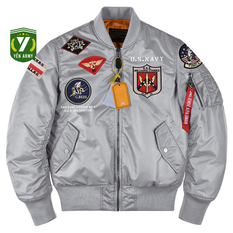 Áo Khoác Pilot Alpha Bomber Nam Chần Bông Màu Ghi Bạc / Đen / Xanh Rêu ...