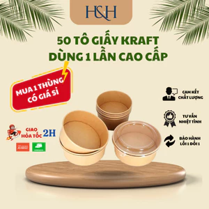 50 Tô Giấy Kraft 750ml/1000ml/1200ml Đựng Thực Phẩm Kèm Nắp Cao Cấp, Đựng Phở, Bún - Tổng Kho Hải Hạnh