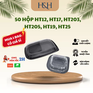 50 Khay, Hộp Nhựa Đế Đen Kèm Nắp HT12/HT17/HT203/HT19/HT25 Đựng Thực Phẩm, Cơm Văn Phòng - Tổng Kho Hải Hạnh