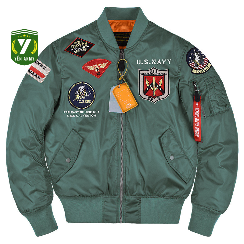 Áo Khoác Pilot Alpha Bomber Nam Chần Bông Màu Xanh Rêu / Ghi Bạc / Đen ...
