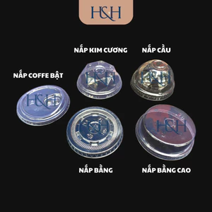 Set 50-100 Nắp Ly Nhựa Phi 95mm, Nắp Cốc Nhựa Dùng 1 Lần, Nắp Đậy Cốc Đậy Ly, Nắp Cầu, Bằng Thấp, Kim Cương, Coffee Bật