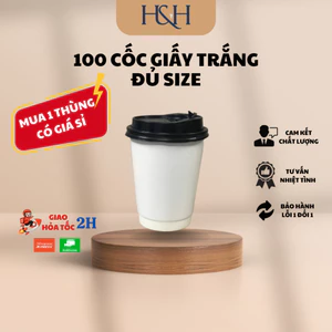 Lốc 50 Ly, Cốc Giấy Trắng 1PE 180ml, 270ml, 400ml, 500ml Đựng Trà, Nước Ngọt, Cafe, Nước Ép - Tổng Kho Hải Hạnh