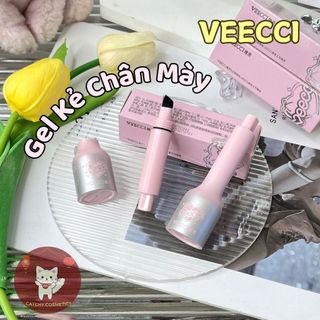 [VEECCI] Gel Kẻ Mày VEECCI 2in1 Kèm Cọ Ombre Hồng Ánh Bạc Hỗ Trợ Che Đường Chân Tóc, Lâu Trôi Tự Nhiên