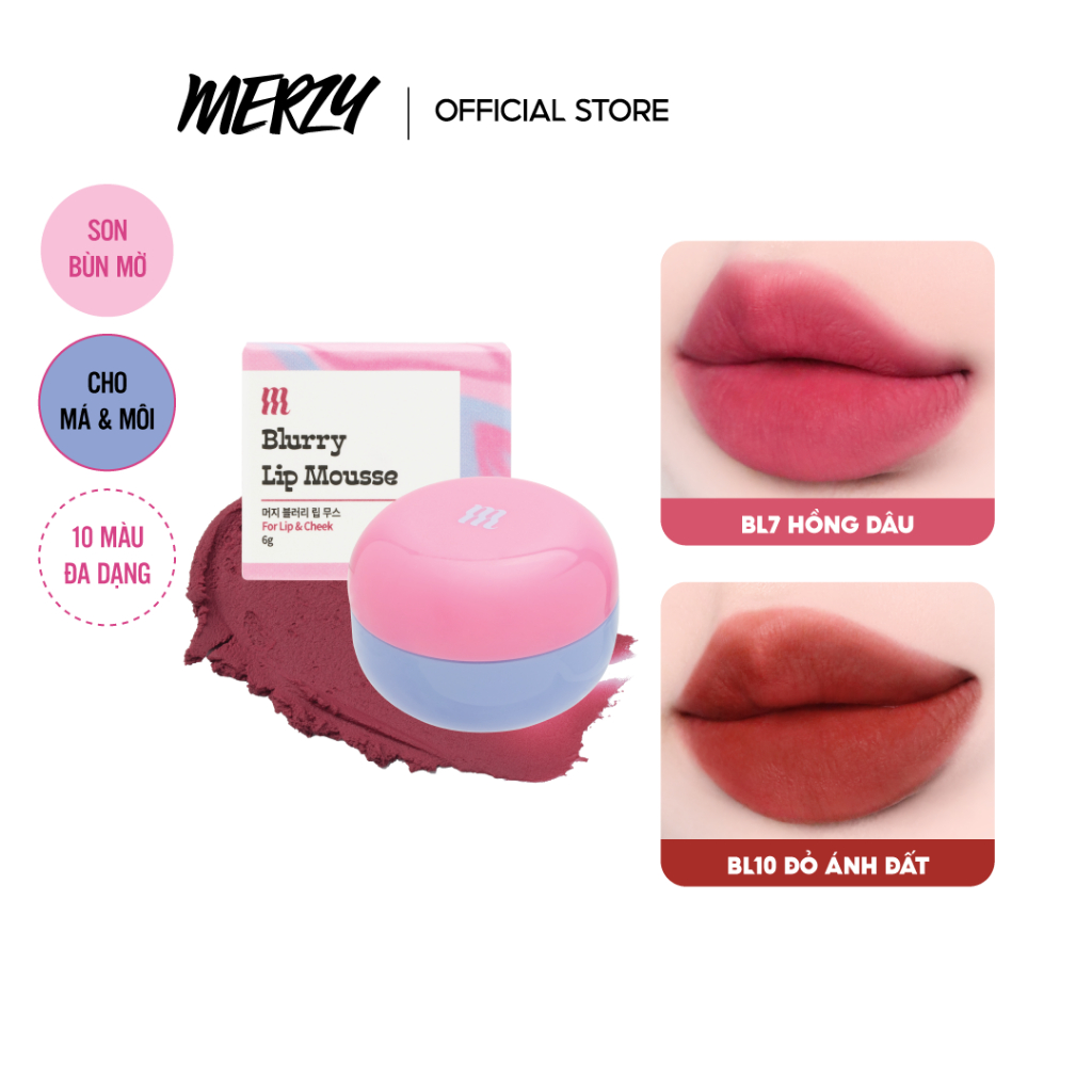 Ảnh Son Kem Bùn kiêm Má Hồng Kết Cấu Bơ Mịn Lì Dạng Hũ Merzy Blurry Lip & Cheek Mousse 6g 1