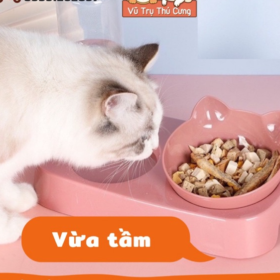 Bát Ăn Đôi Cho Thú Cưng Có Bình Nước Tự Động, Chống Gù Lưng