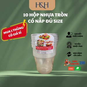 Lock 10 Hộp Nhựa Microwave Tròn Hãng HT Đựng Thực Phẩm, Đồ Ăn (350ml, 500ml, 600ml, 700ml) - Tổng Kho Hải Hạnh