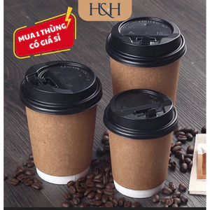 50 Ly, Cốc Giấy Kraft 2 Lớp Kèm Nắp Dùng Để Đựng Trà, Coffe Nóng, Chống Bỏng - Tổng Kho Hải Hạnh