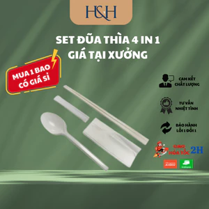 100 Set Thìa Đũa Tăm Giấy 4 in 1 Tiện Lợi Dùng Cho Hàng Quán Ăn Mang Đi - Tổng Kho Hải Hạnh