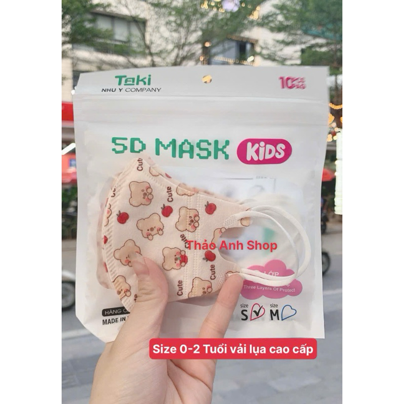 [Trẻ em] 50 Chiếc Khẩu Trang Y Tế 5D Trẻ Em Từ 3 Đến 8 Tuổi Hãng Taki Vải Lụa In Hình Hoạ Tiết Dễ Thương, Rõ Nét