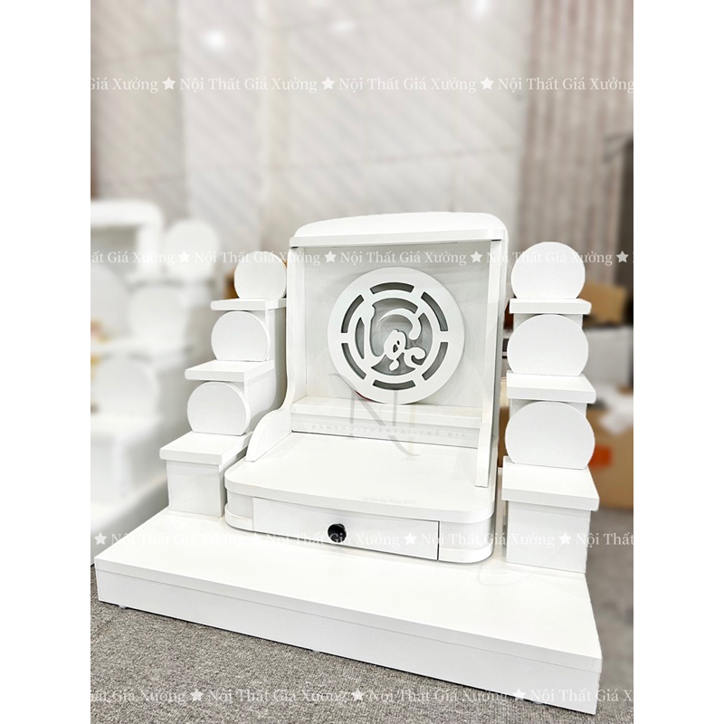 ( Có Đèn Led Sẵn  ) TRỌN BỘ BÀN THỜ THẦN TÀI THỔ ĐỊA CHỮ LỘC MÀU TRẮN