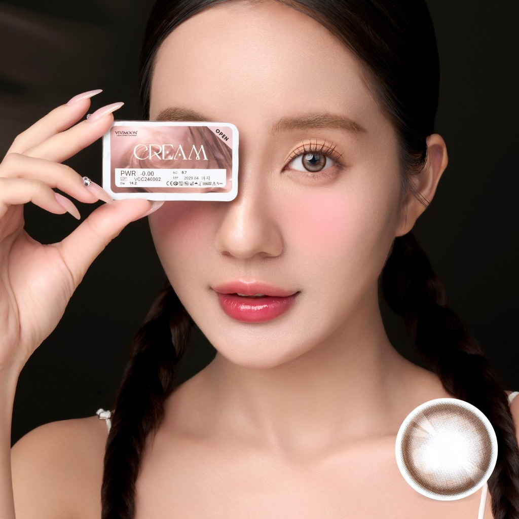 Ảnh Kính áp tròng VIVIMOON LENSPRESSO cận nâu tây cho mắt thở CREAM, lens 6 tháng (Giá 01 đôi) 4