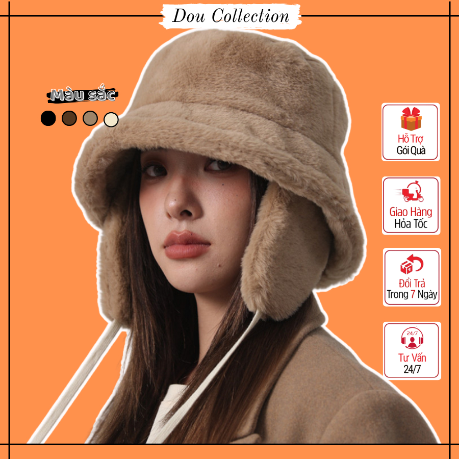 Mũ Len Bịt Tai Nam Nữ, Nón Len Tròn Vành Phối Dây Phong Cách Hàn Quốc ...