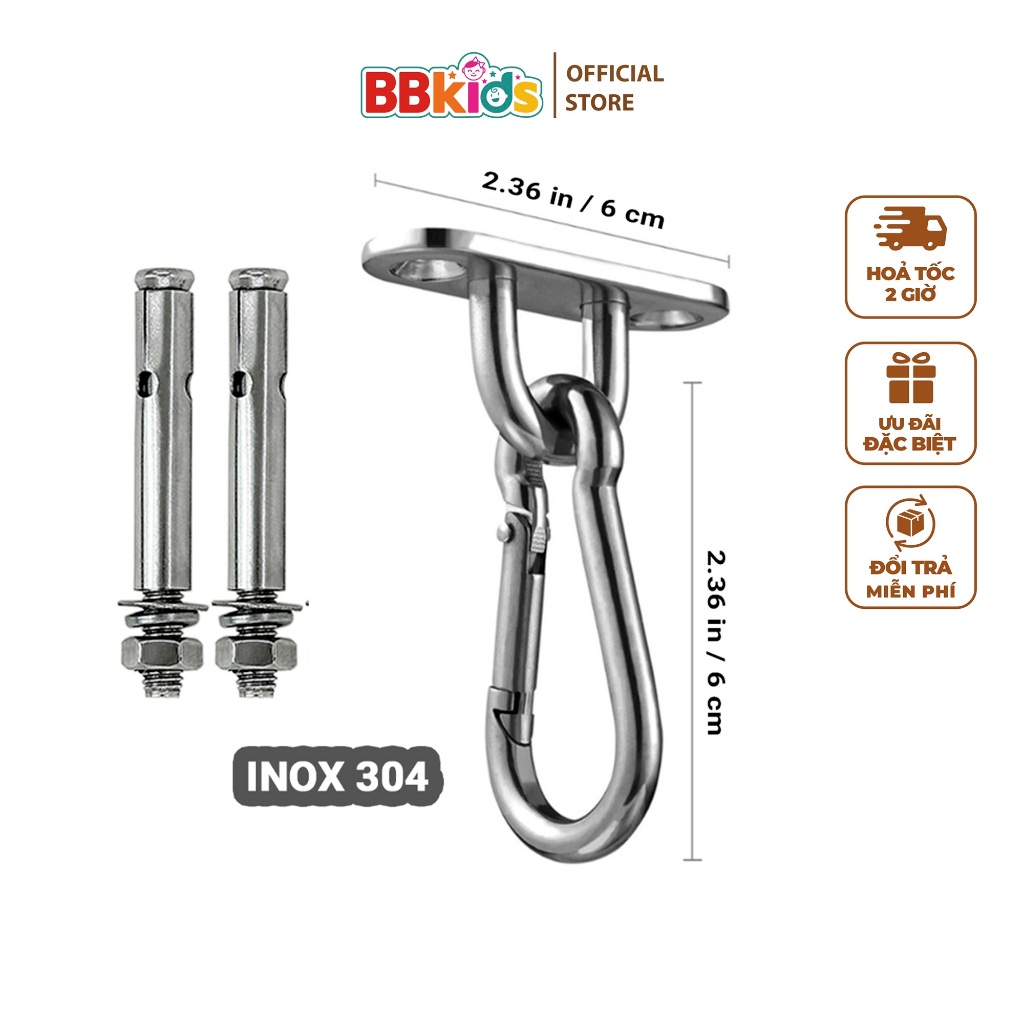 Móc Treo Xích Đu Inox304 BBkids, Treo Võng, Treo Quạt - Kèm 2 Nở Và 1 Móc Treo An Toàn - BB006