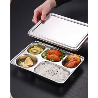 Khay cơm inox 304 cho bé có nắp đậy 2-5 ngăn sâu lòng phong cách Hàn Quốc khay inox đựng thức ăn khay cơm chia ngăn