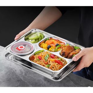 Khay cơm inox 304 cho bé có nắp đậy 2-5 ngăn sâu lòng phong cách Hàn Quốc khay inox đựng thức ăn khay cơm chia ngăn