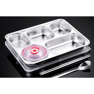 Khay cơm inox 304 cho bé có nắp đậy 2-5 ngăn sâu lòng phong cách Hàn Quốc khay inox đựng thức ăn khay cơm chia ngăn