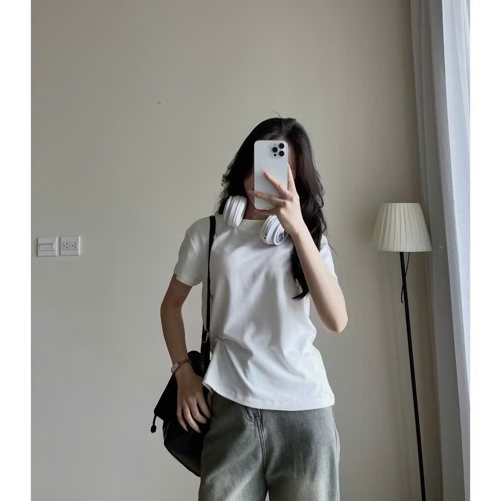 Áo thun baby tee nữ trơn basic ngắn tay cổ bo chun chất cotton mềm thoáng mát thấm hút mồ hôi - BBT
