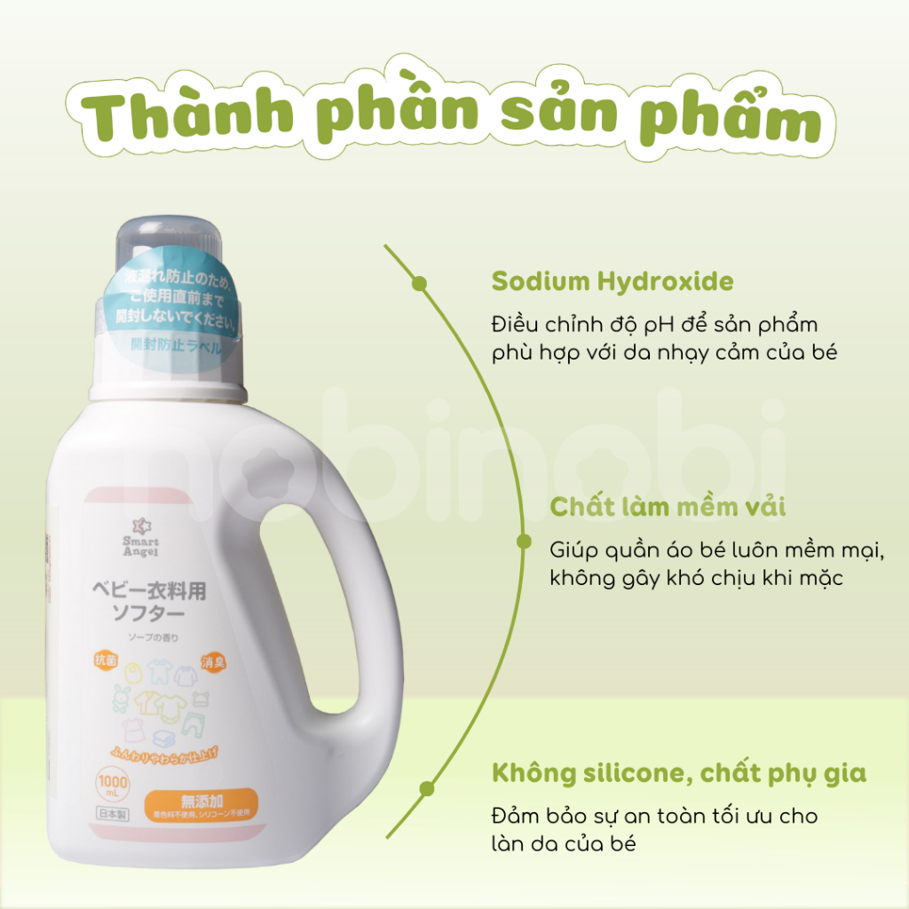 [MUA 1 TẠNG 1] Nước xả vải quần áo SmartAngel Lành Tính Cho Bé 1000ml/1400ml [DATE 10/2026]