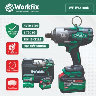 Máy Siết Bulong 2100Nm Workfix Siêu Khỏe, Đầu 3/4 15CELL Mở Vặn Ốc Xe Tải, Ô Tô