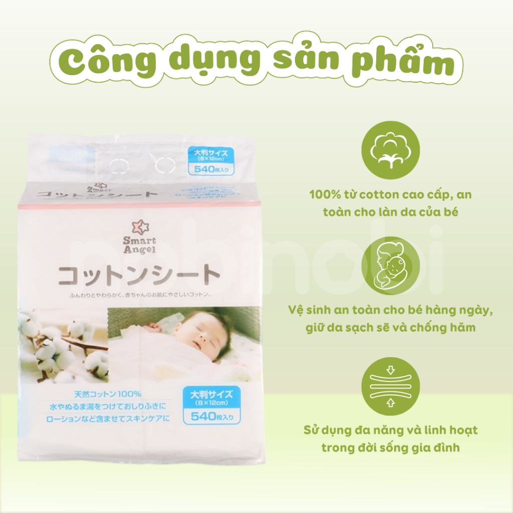 [MUA 1 TẠNG 1] Khăn khô đa năng siêu mềm SmartAngel làm sạch cho bé 8x12cm 540 tờ [DATE 11/2026]