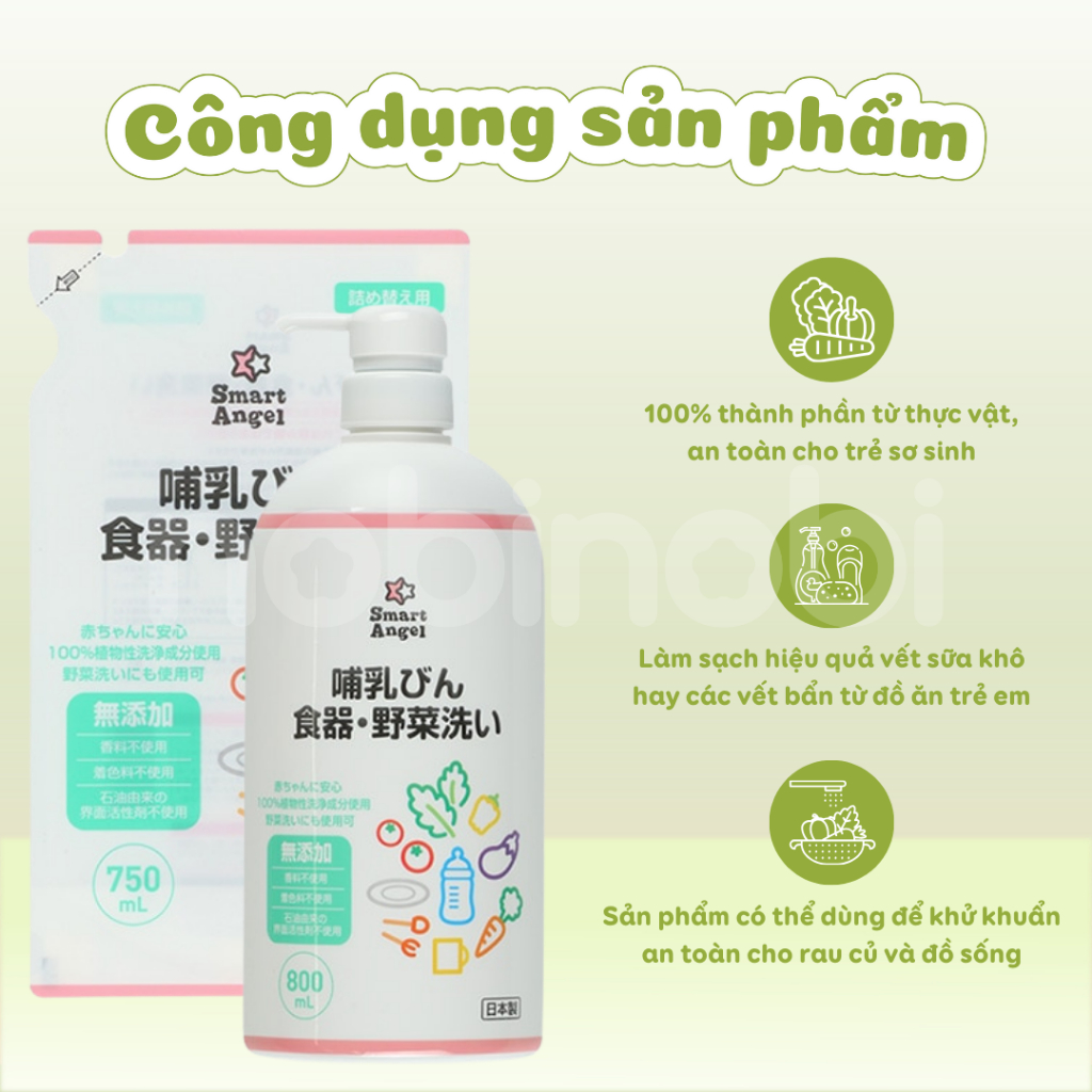[DATE 12/2026] Nước rửa bình sữa SmartAngel hương dịu nhẹ cho bé 750ml/800ml