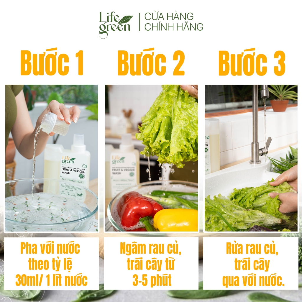 Combo 2 Nước Ngâm Rau Củ Quả Sinh Học Life Green Giúp Làm Sạch Thực Phẩm - 1760ML.