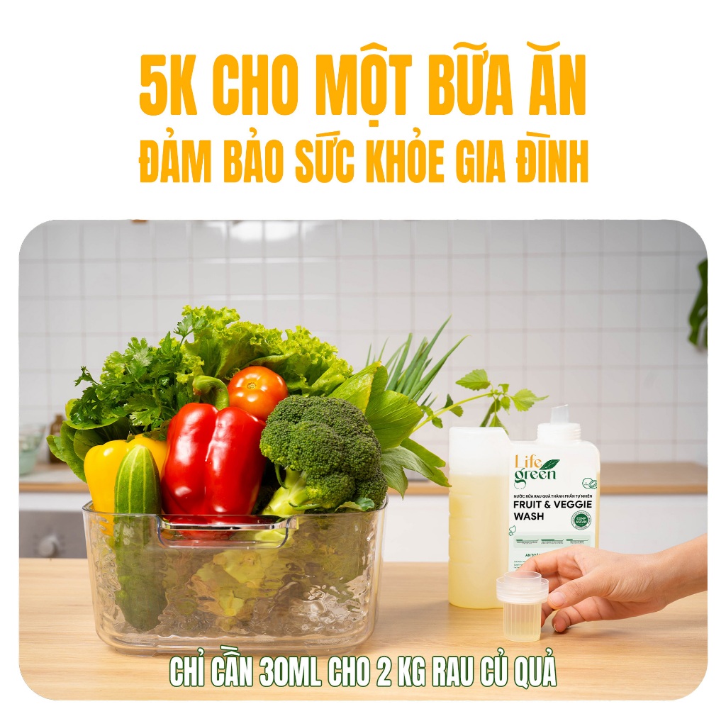 Combo 2 Nước Ngâm Rau Củ Quả Sinh Học Life Green Giúp Làm Sạch Thực Phẩm - 1760ML.