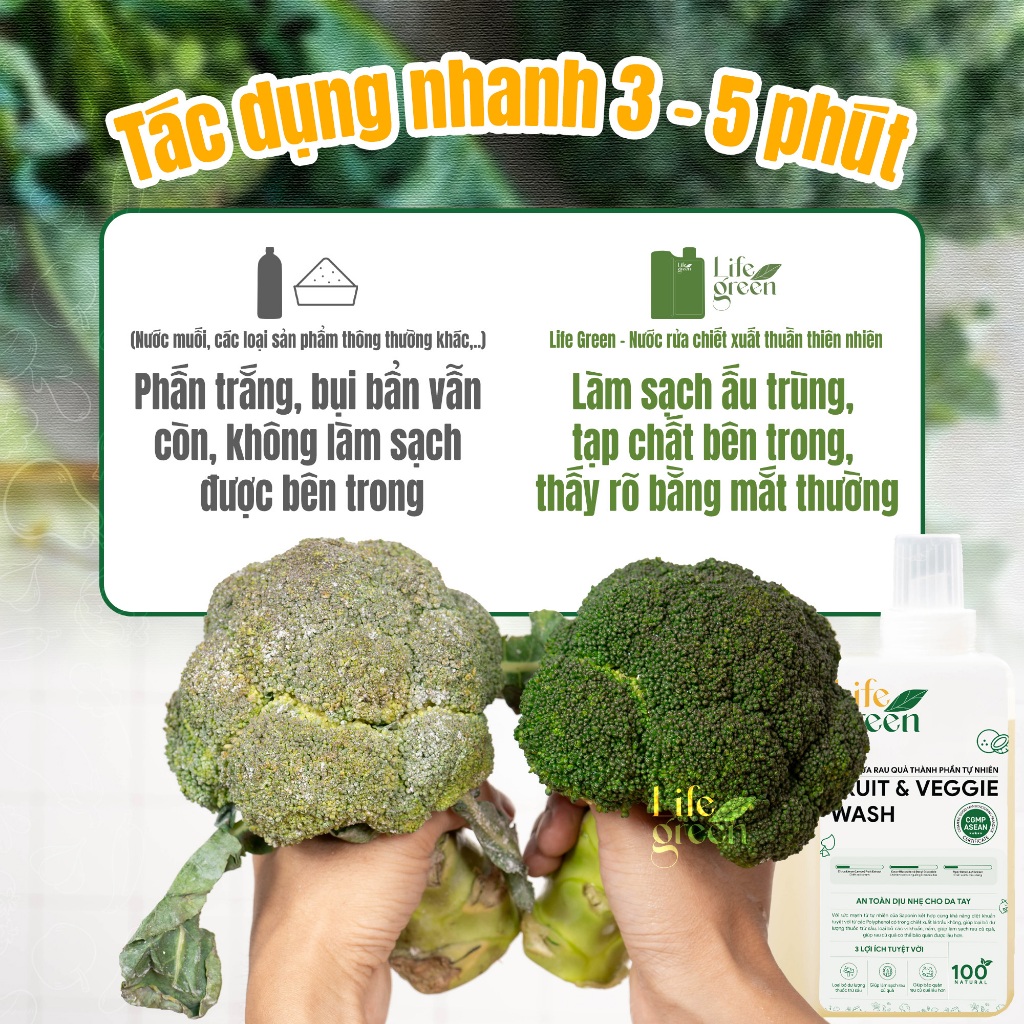 Combo 2 Nước Ngâm Rau Củ Quả Sinh Học Life Green Giúp Làm Sạch Thực Phẩm - 1760ML.