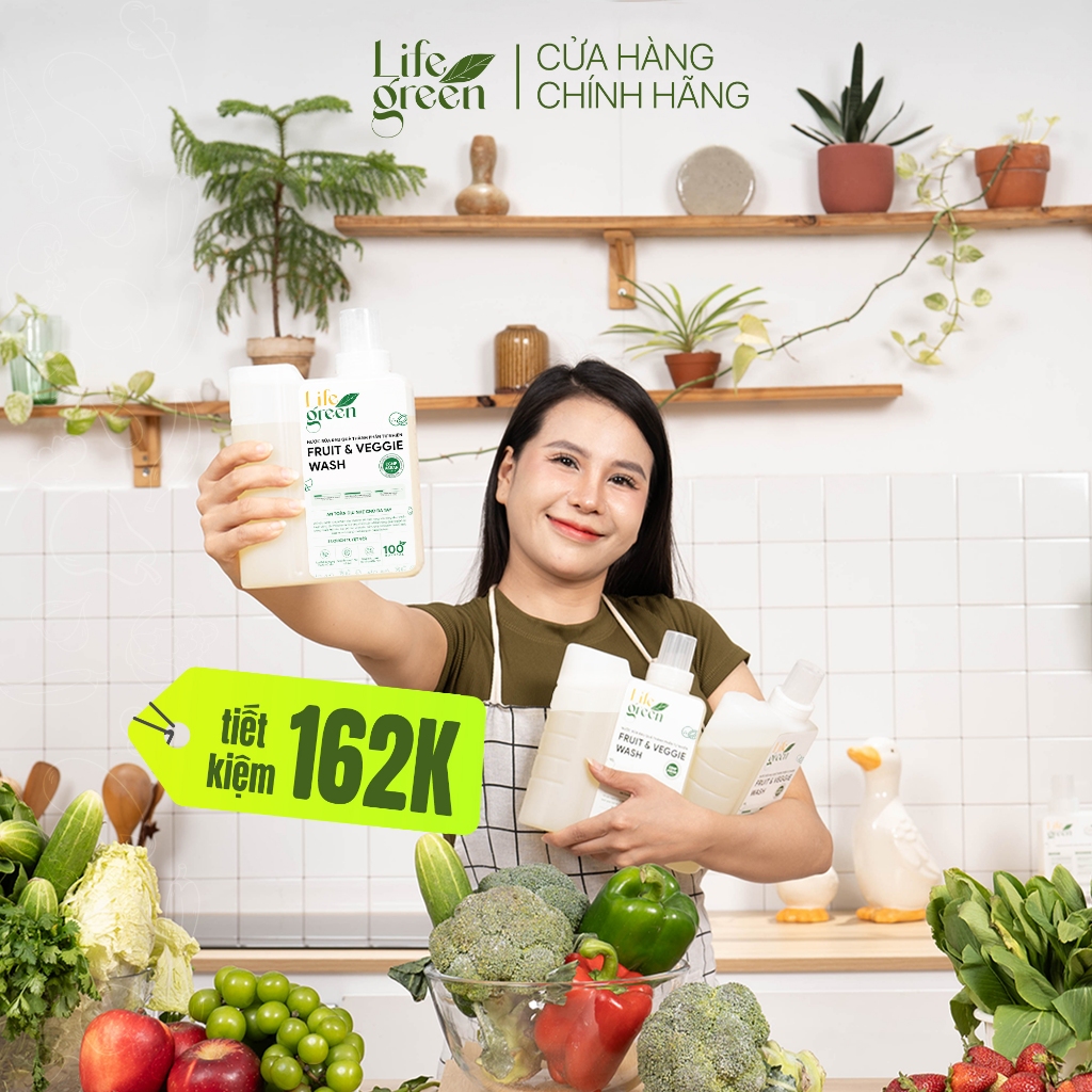 Combo 3 Chai Nước Làm Sạch Rau Củ Quả Life Green, Saponin thực vật, Không hương liệu - 2640ML.