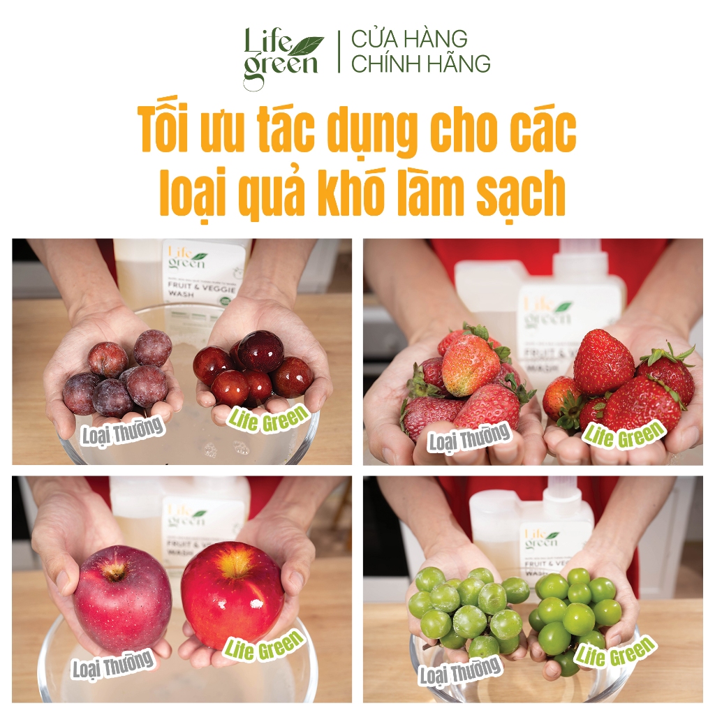 Combo 3 Chai Nước Làm Sạch Rau Củ Quả Life Green, Saponin thực vật, Không hương liệu - 2640ML.