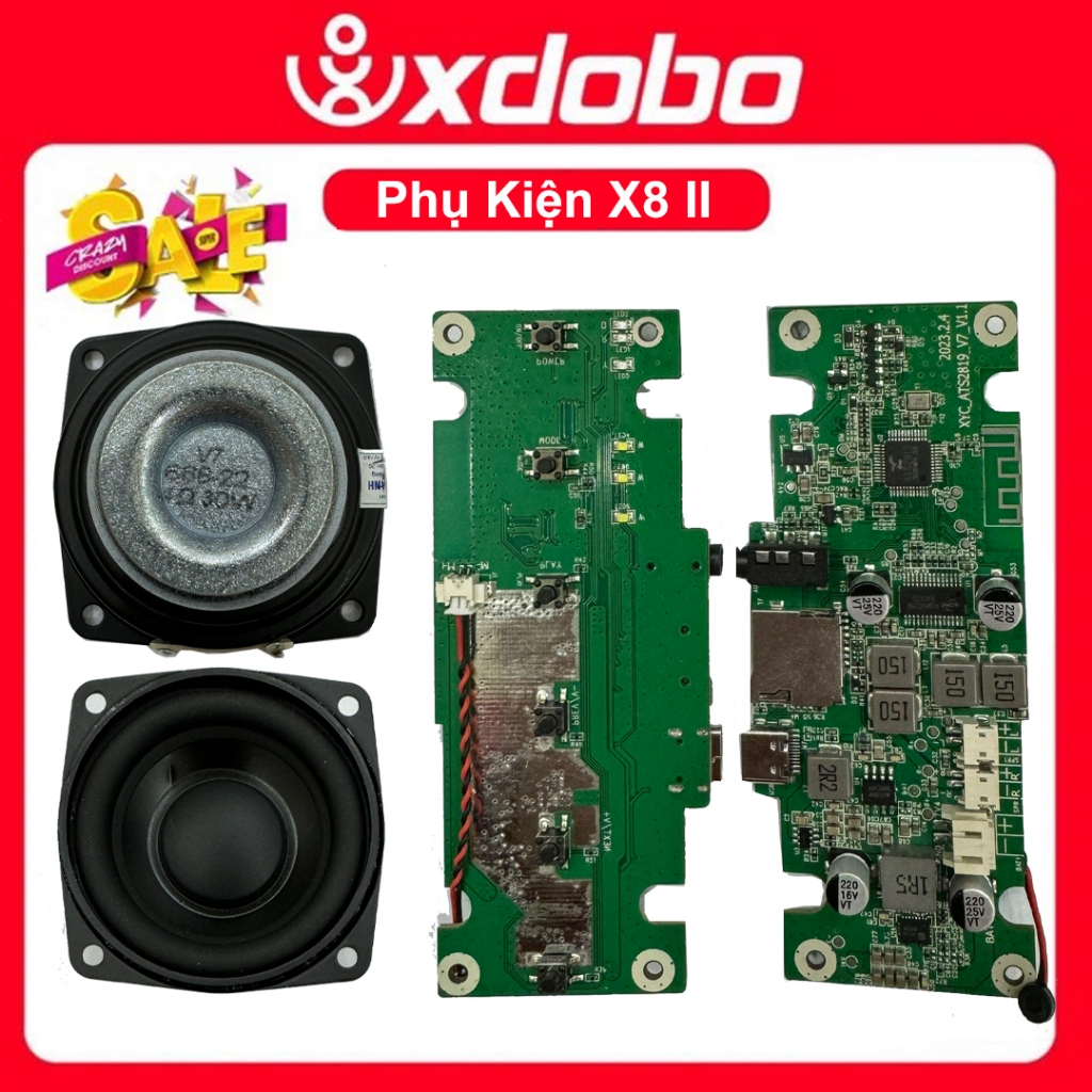 Bo mạch Main Bảng mạch Củ loa Pin cho Loa bluetooth Xdobo X8 II, X8 III Công Suất 60W - Chính Hãng