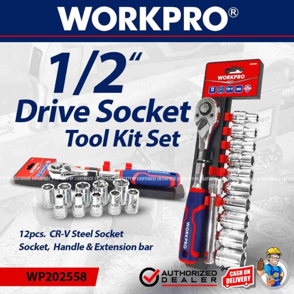 Bộ tuýp 12 chi tiết/ bộ 12 đầu vặn khẩu 1/2 inch WORKPRO WP202558 - Thép Cr-V cao cấp siêu bền - Hàng chuẩn chính hãng