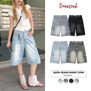 Quần Jeans Short Lửng 𝑩𝒚𝒄𝒂𝒎𝒄𝒂𝒎 Cạp Đính Cúc Vải Denim Phong Cách Hàn Quốc