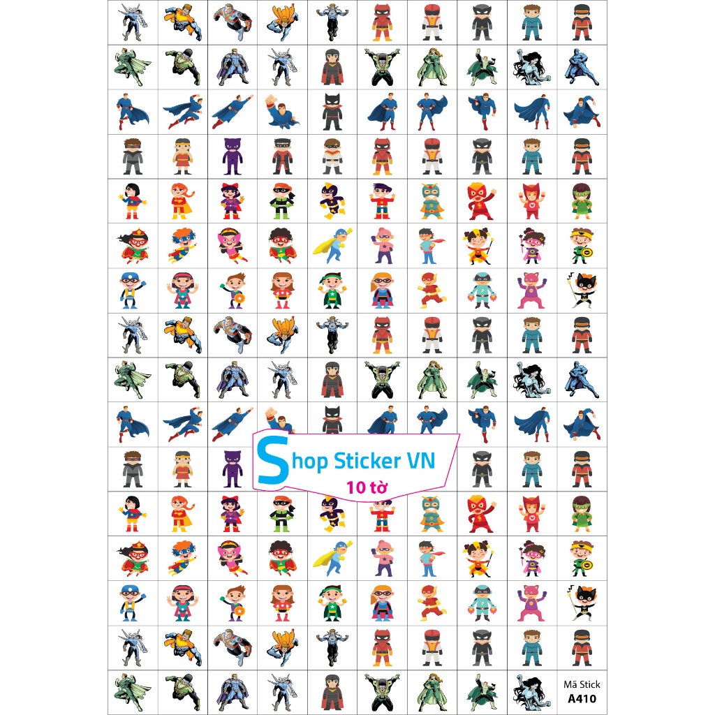 10 tờ sticker khen thưởng SIÊU NHÂN 65k - 159 Stick/ tờ - Mã SP10-10 ...