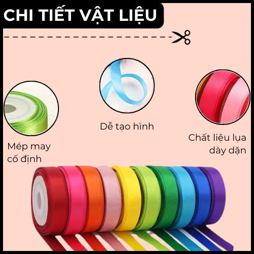 [ SIÊU RẺ ] Ruy băng lụa vải cuộn dài 20m rộng 1cm/2cm/4cm/0.5cm trang trí, gói quà, cột nơ, làm hoa