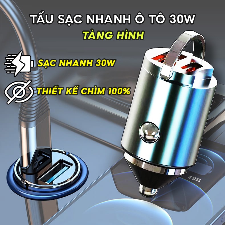 [Outlet S2] Tẩu sạc nhanh ô tô Tàng hình AutoX Công suất tối đa thiết kế chìm