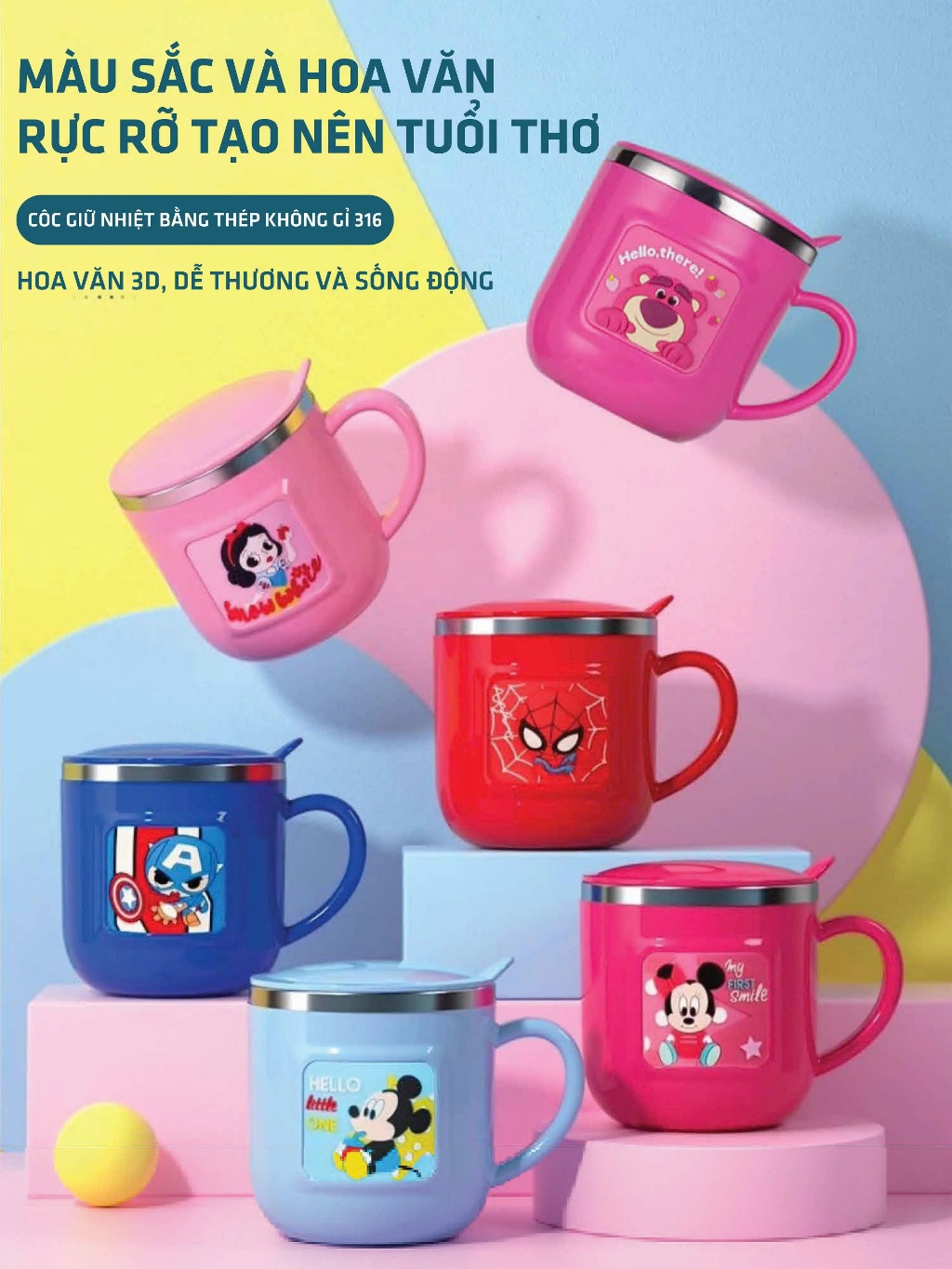 Ảnh Cốc uống nước cho bé 1989KIDS bằng thép không gỉ,cốc giữ nhiệt trẻ em có nắp đậy chống rơi,ly nước giữ nhiệt đáng yêu 1