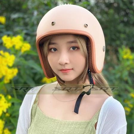 Mũ Nón Bảo Hiểm 3/4 đệm lót nâu Màu Kem Chính Hãng - Kính Phi Công + Kính UV 400 Đen - Helmet