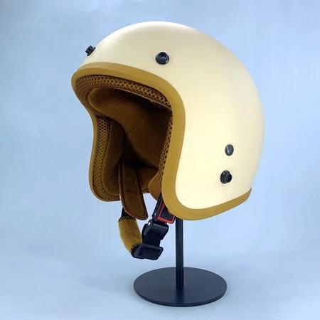 Mũ Nón Bảo Hiểm 3/4 đệm lót nâu Màu Kem Chính Hãng - Kính Phi Công + Kính UV 400 Đen - Helmet