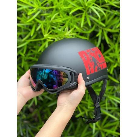 Mũ Bảo Hiểm Nửa Đầu ROCK Đỏ ( Kính UV400 Đen + Kính Phi Công )