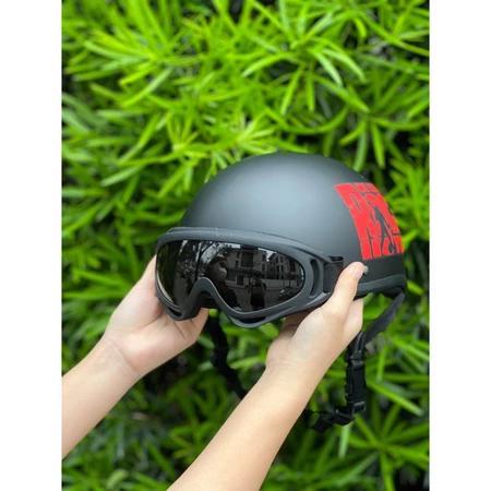 Mũ Bảo Hiểm Nửa Đầu ROCK Đỏ ( Kính UV400 Đen + Kính Phi Công )