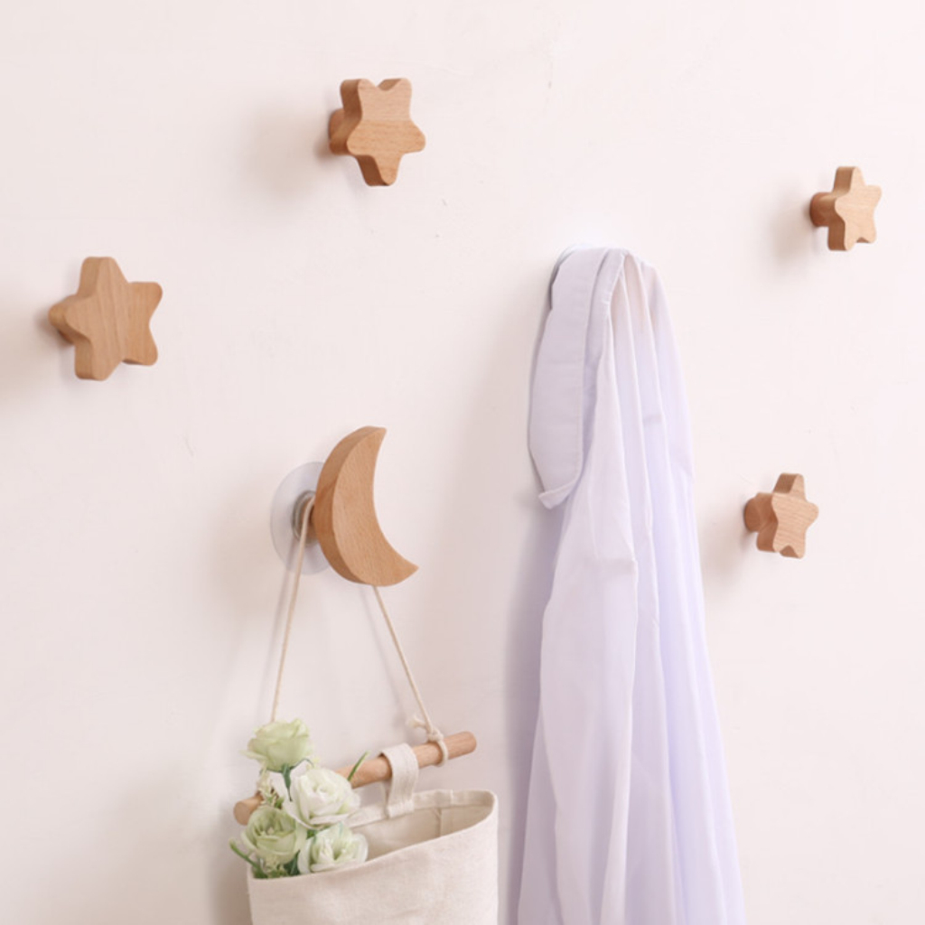 Móc Treo Gắn Tường, Móc Treo Đồ Gia Dụng Decor Tiện Ích Bằng Gỗ Beech Tự Nhiên Phong Cách Nhật Bản